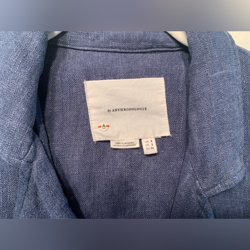 Anthropologie Blue Linen Blend Unstructured Tulip Back Blazer - SZ 2 - Picture 6 of 11